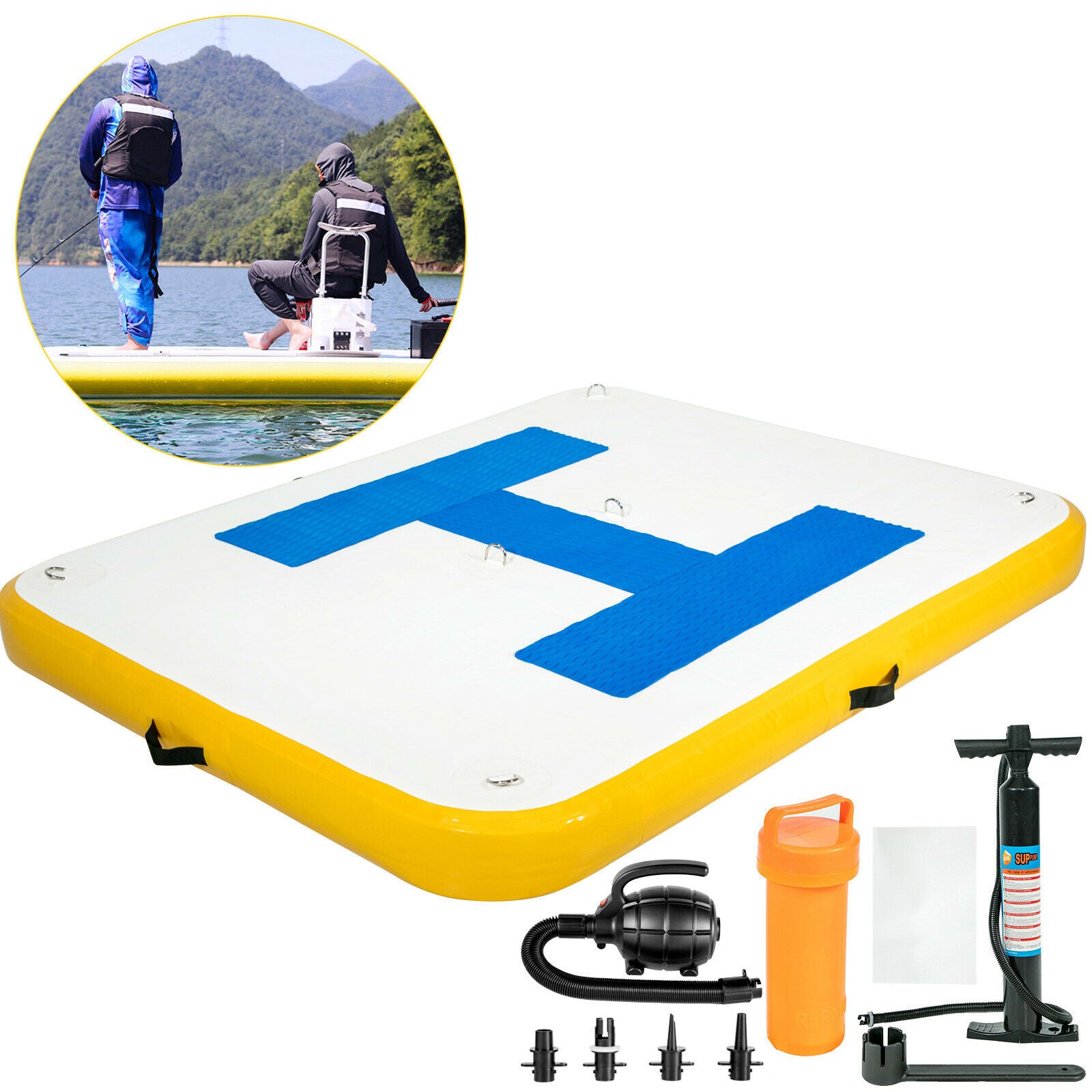 Inflatable Dock Platform PVC Floating Fishing Dock 8x5 ft w/ Electric Air Pump - Westfield Retailers