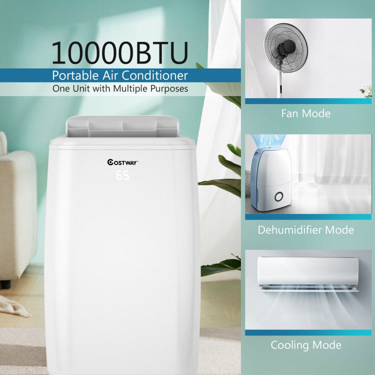 10000 BTU(Ashrae) Portable Air Conditioner with with 3 Modes and Remote Control