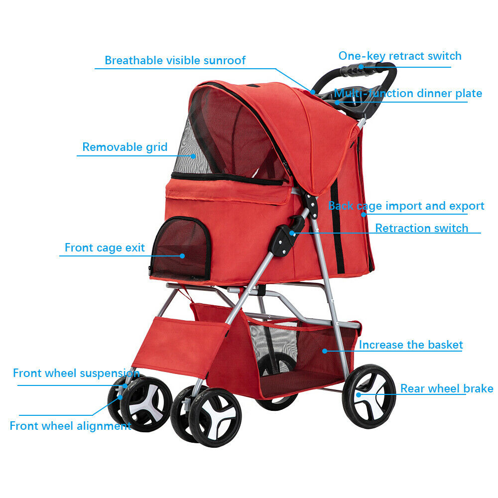 HPZ™ PET ROVER RUN Performance Jogging Sports Stroller For Small/Medium Dogs, Cats And Pets (Red) - Westfield Retailers