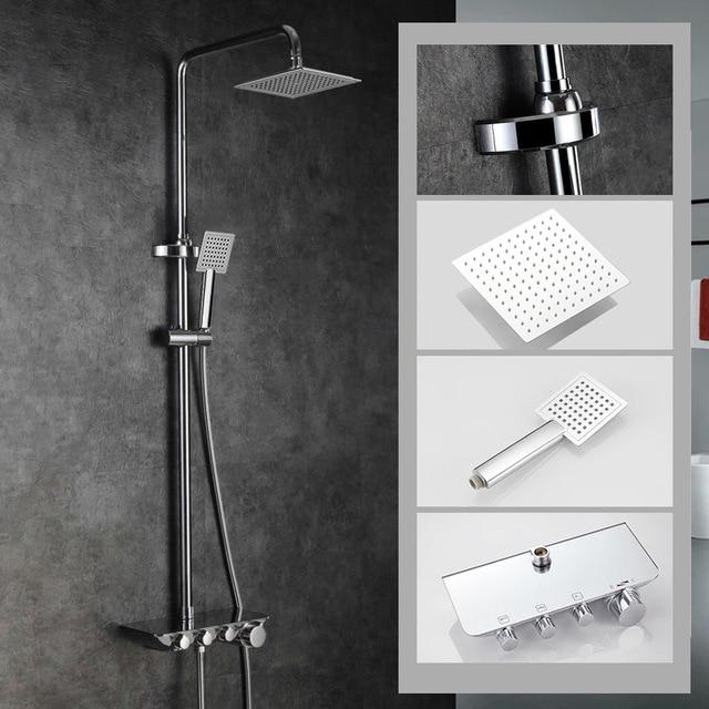 Modern Rainfall Thermostatic Faucet Set With Mixer Taps, Hand Shower and Head Shower Set - Westfield Retailers