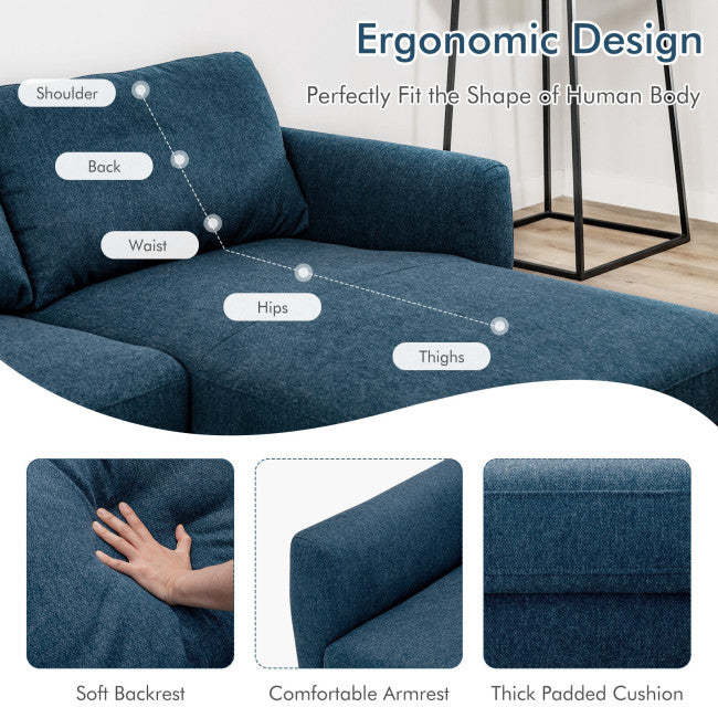 Modern L-Shaped Fabric Sectional 3-Seat Sofa Set Upholstered Chaise Lounge with Cushion